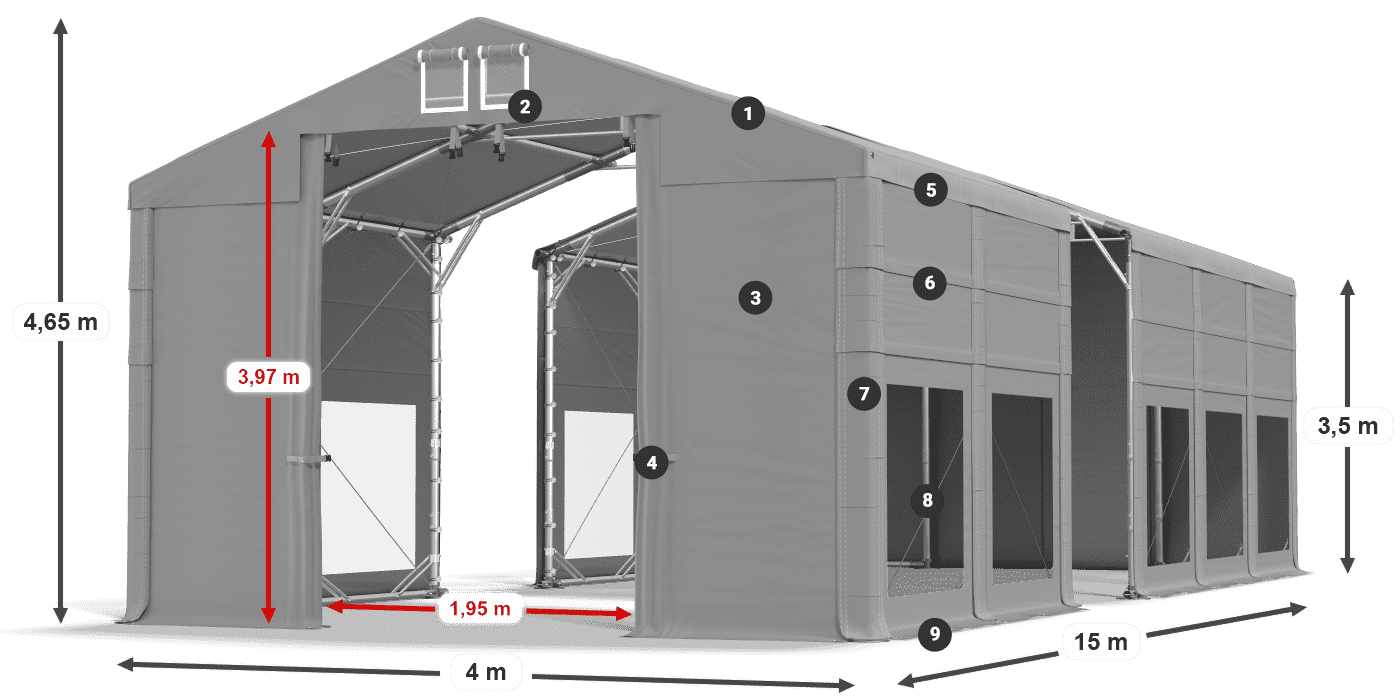 Tető: MS 580 PVC Falak: MS 580 PVC 3,5 m jelmagyarázat
