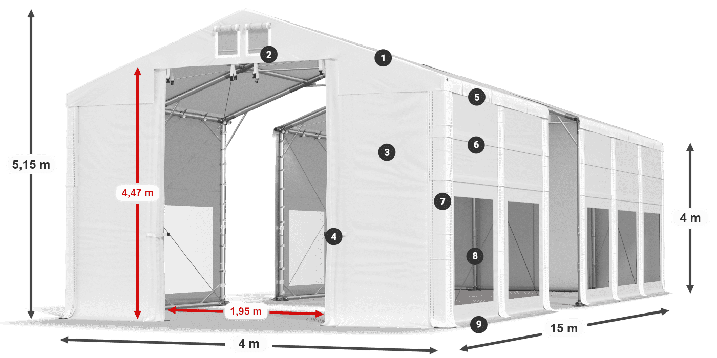 Tető: FR 620 PVC Falak: MS 580 PVC 4 m jelmagyarázat