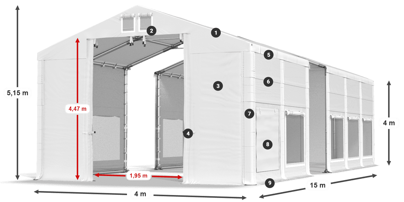 Tető: MS 580 PVC Falak: SD M 500 PVC 4 m jelmagyarázat