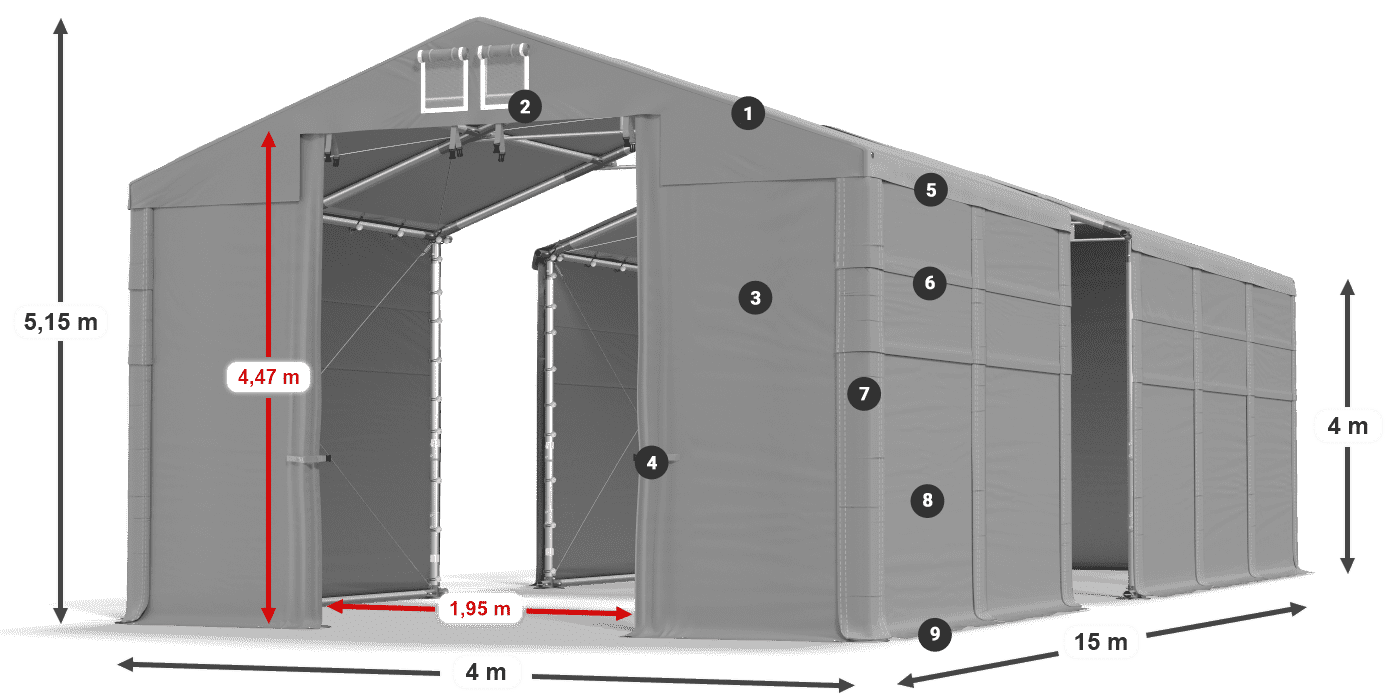 Tető: MS 580 PVC Falak: SD 500 PVC 4 m jelmagyarázat