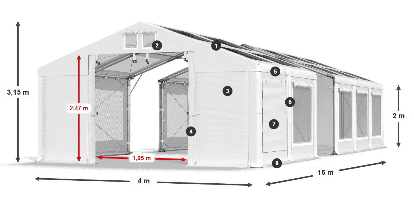 Tető: MS T 580 PVC Falak: SDM 500 PVC 2 m jelmagyarázat