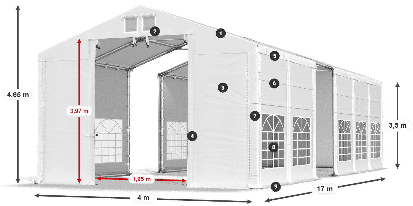 Tető: FR 620 PVC Falak: SD 500 PVC 3,5 m jelmagyarázat