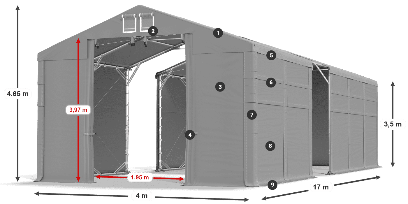 Tető: MS 580 PVC Falak: FR 620 PVC 2,5 m jelmagyarázat
