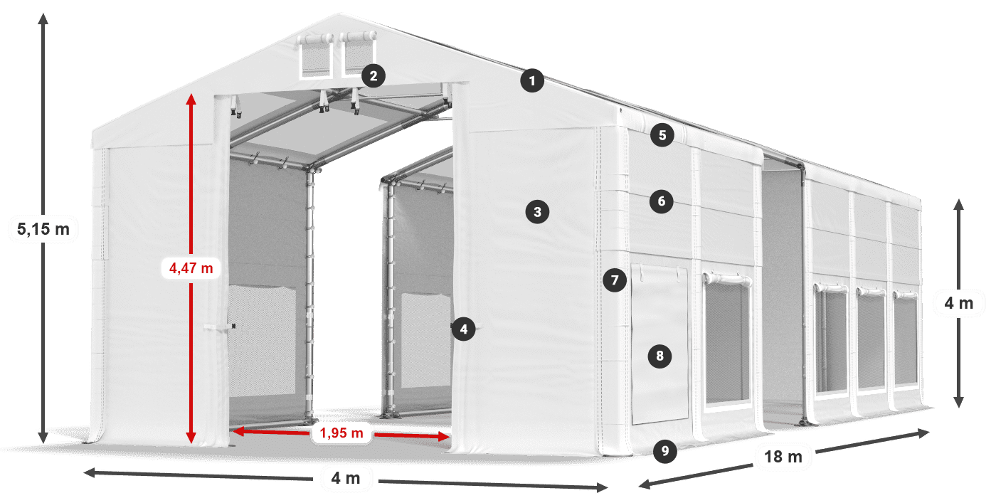 Tető: MS T 580 PVC Falak: SD M 500 PVC 4 m jelmagyarázat