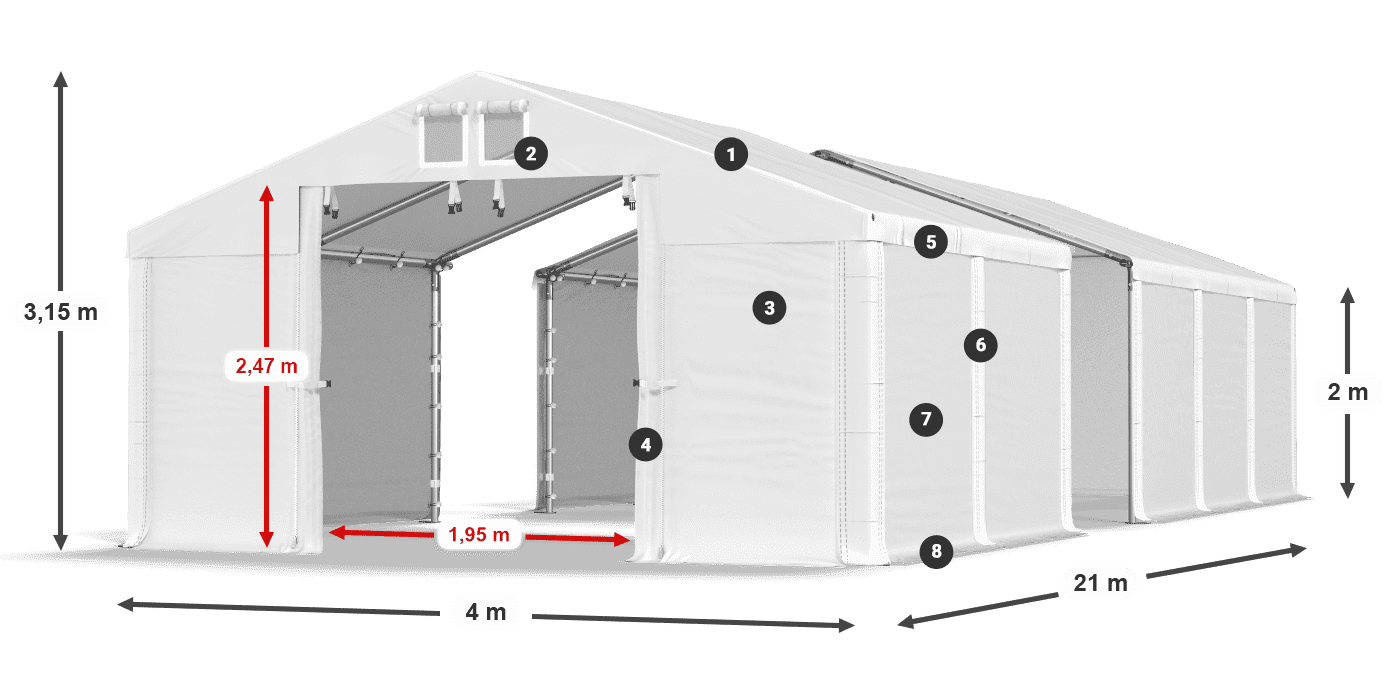 Tető: FR 620 PVC Falak: SD 580 PVC 2 m jelmagyarázat