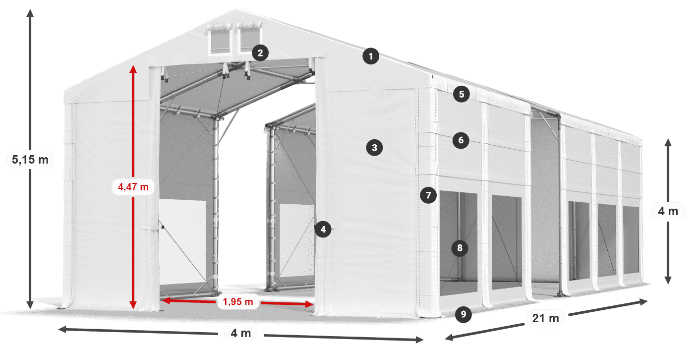 Tető: FR 620 PVC Falak: MS 580 PVC 4 m jelmagyarázat