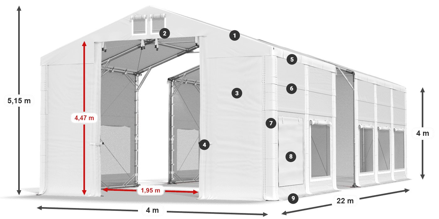 Tető: FR 620 PVC Falak: SD 500 PVC 4 m jelmagyarázat