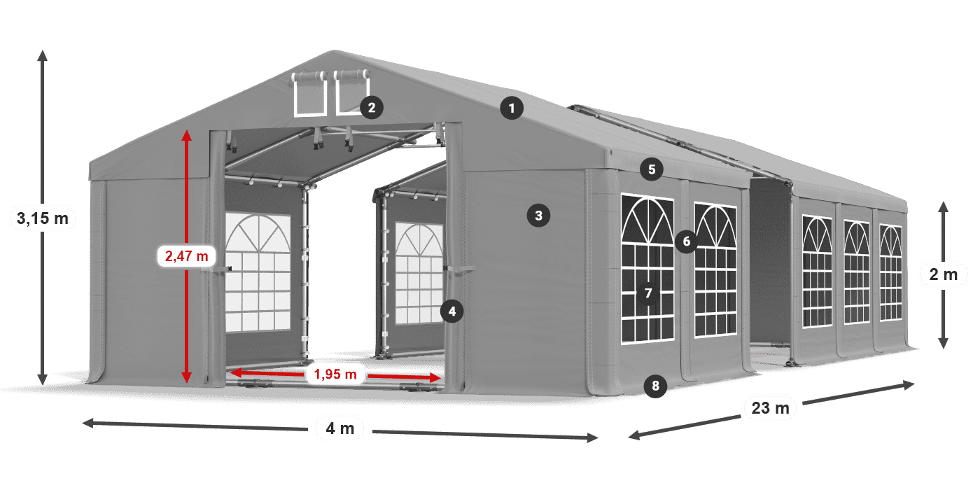 Tető: FR 620 PVC Falak: SD 500 PVC 2 m jelmagyarázat