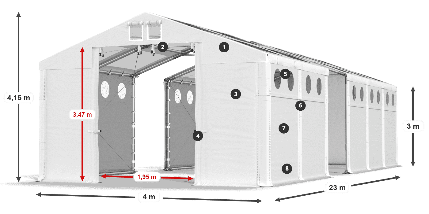 Tető: MS T 580 PVC Falak: MS O 580 PVC 3 m jelmagyarázat