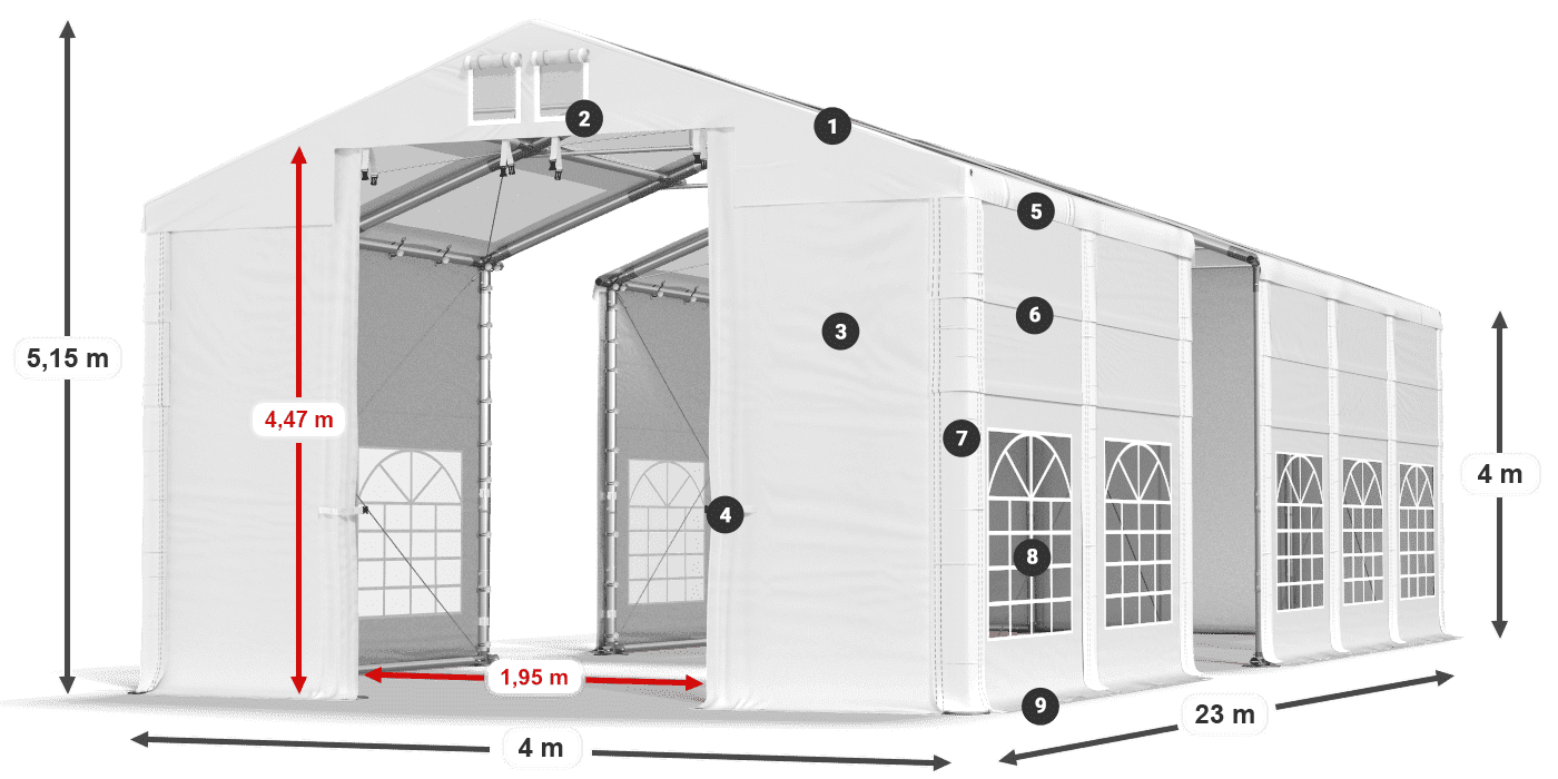 Tető: MS T 580 PVC Falak: SD 500 I PVC 4 m jelmagyarázat