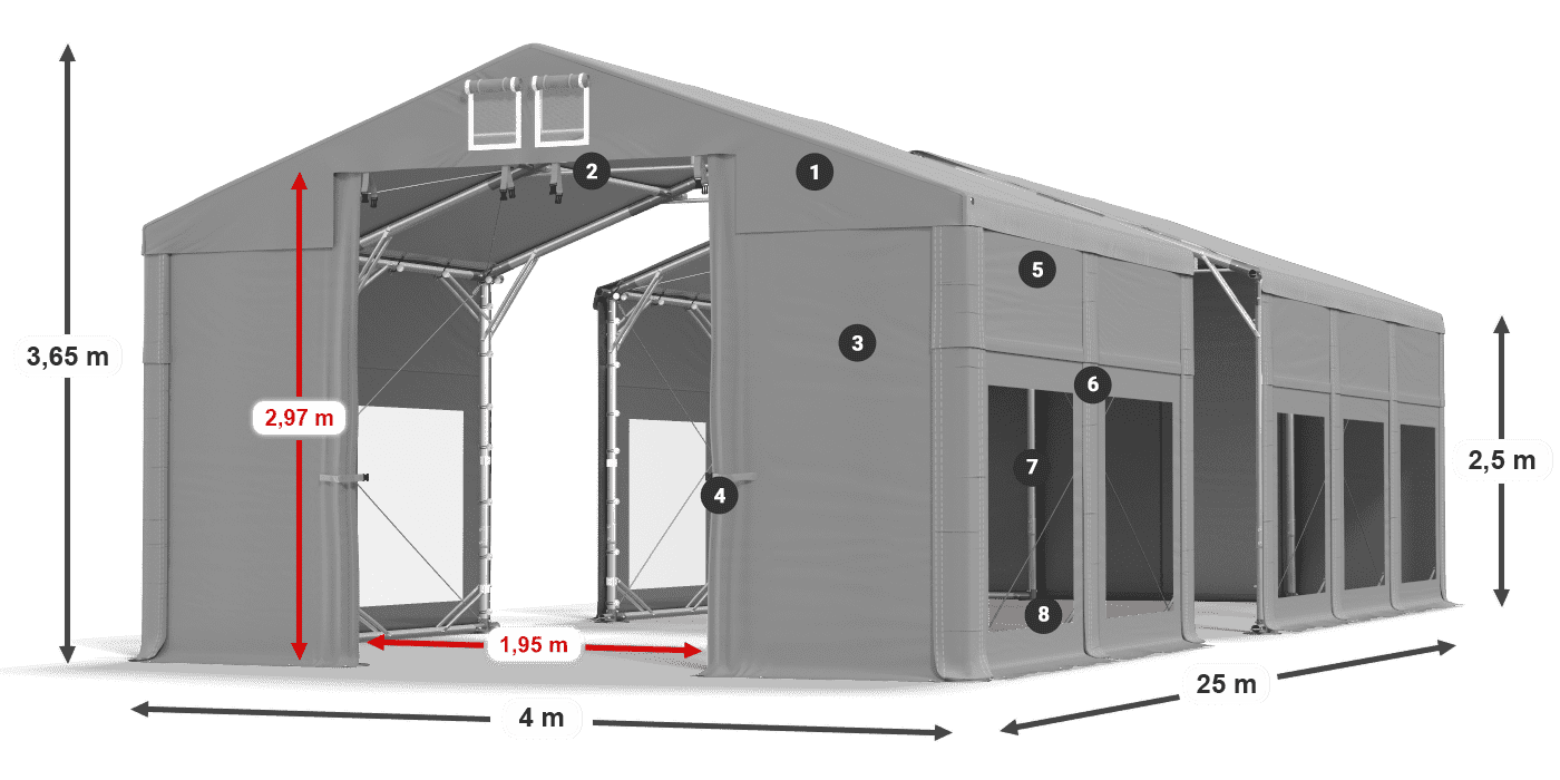 Tető: FR 620 PVC Falak: MS 580 PVC 2,5 m jelmagyarázat