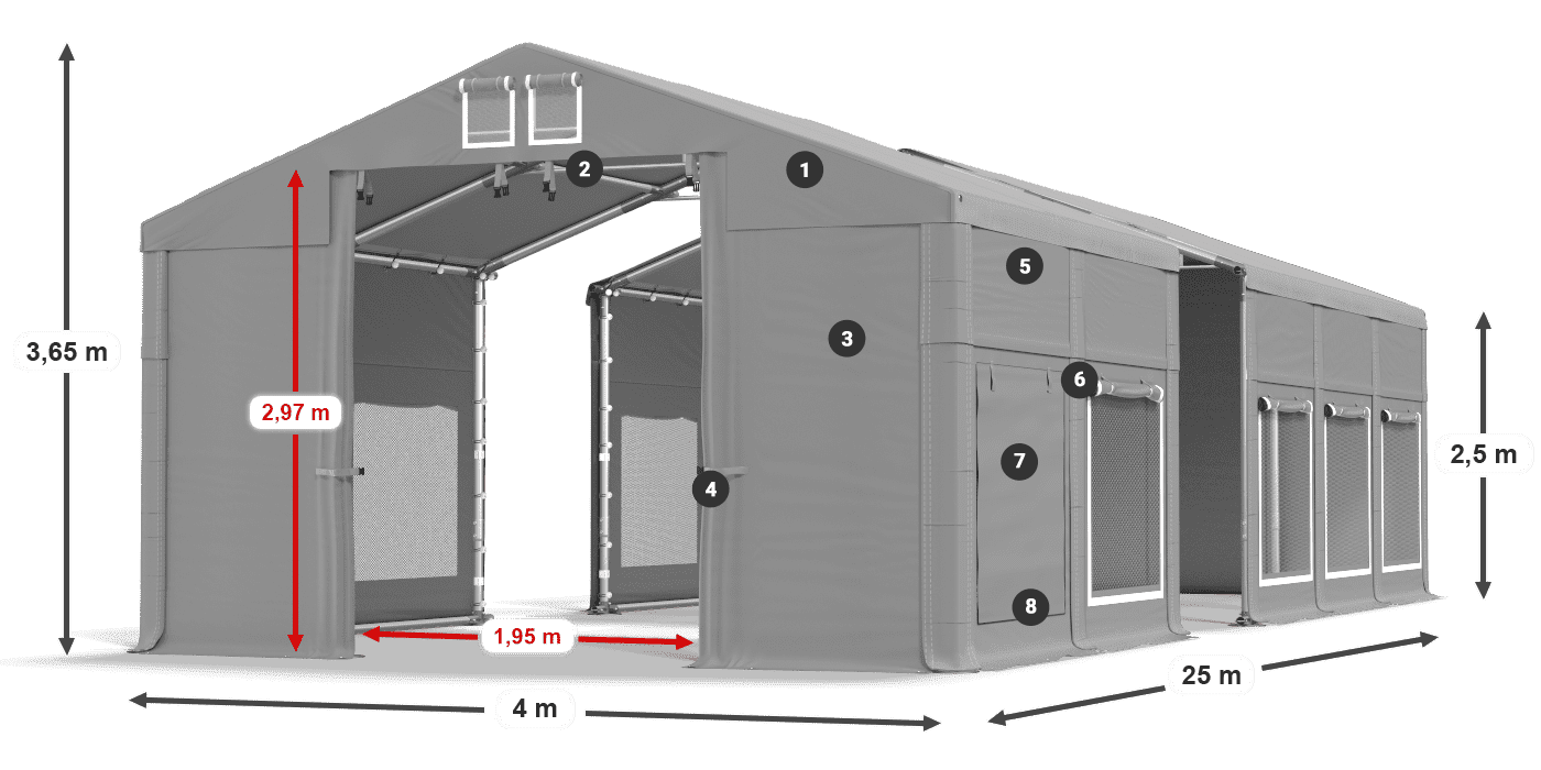 Tető: FR 620 PVC Falak: SD 500 PVC 2,5 m jelmagyarázat