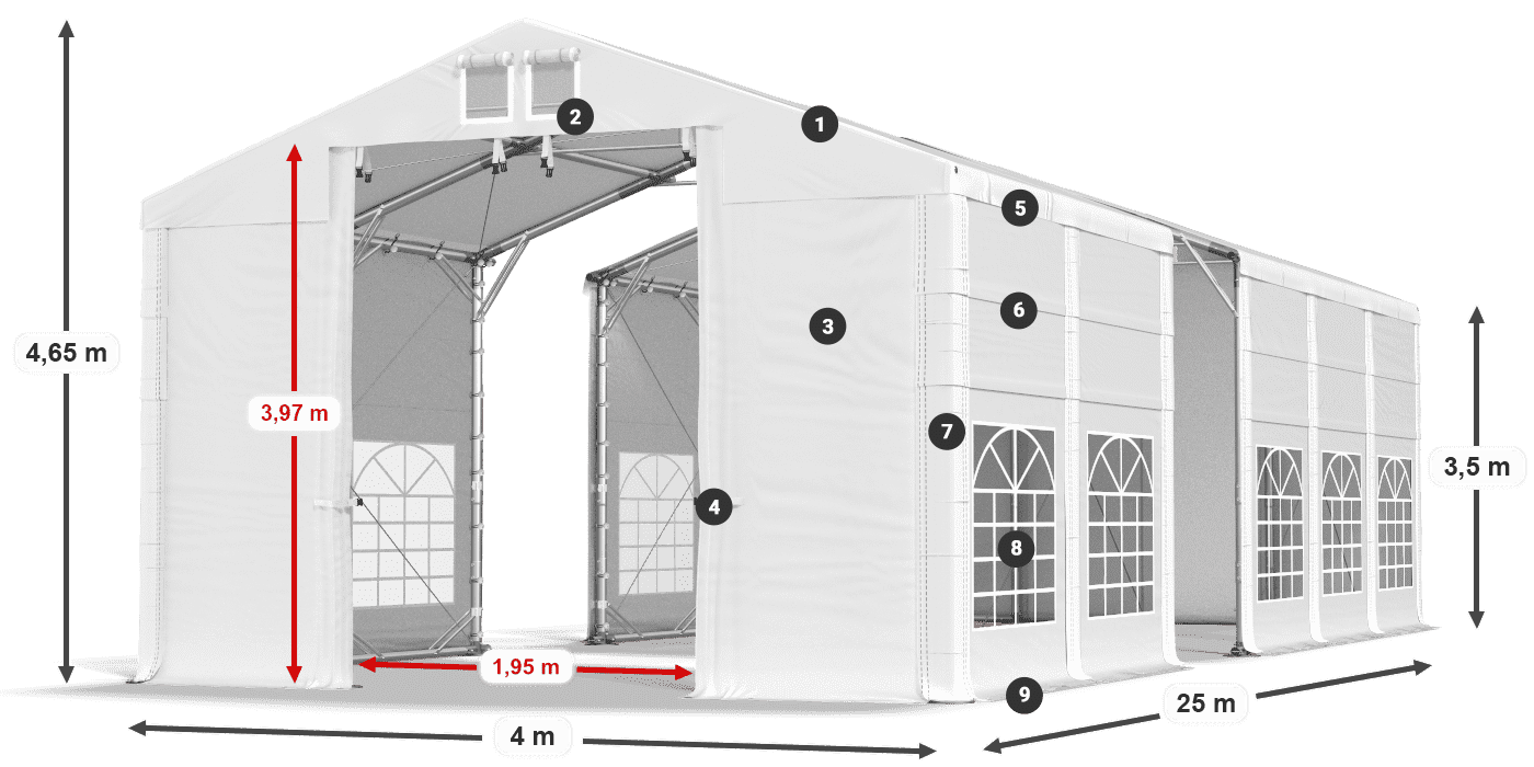 Tető: FR 620 PVC Falak: SD 500 PVC 3,5 m jelmagyarázat