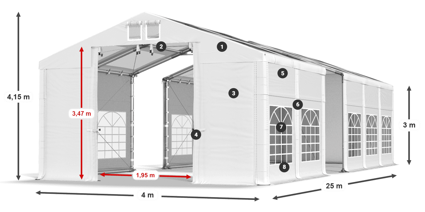 Tető: MS T 580 PVC Falak: FR 620 PVC 3 m jelmagyarázat