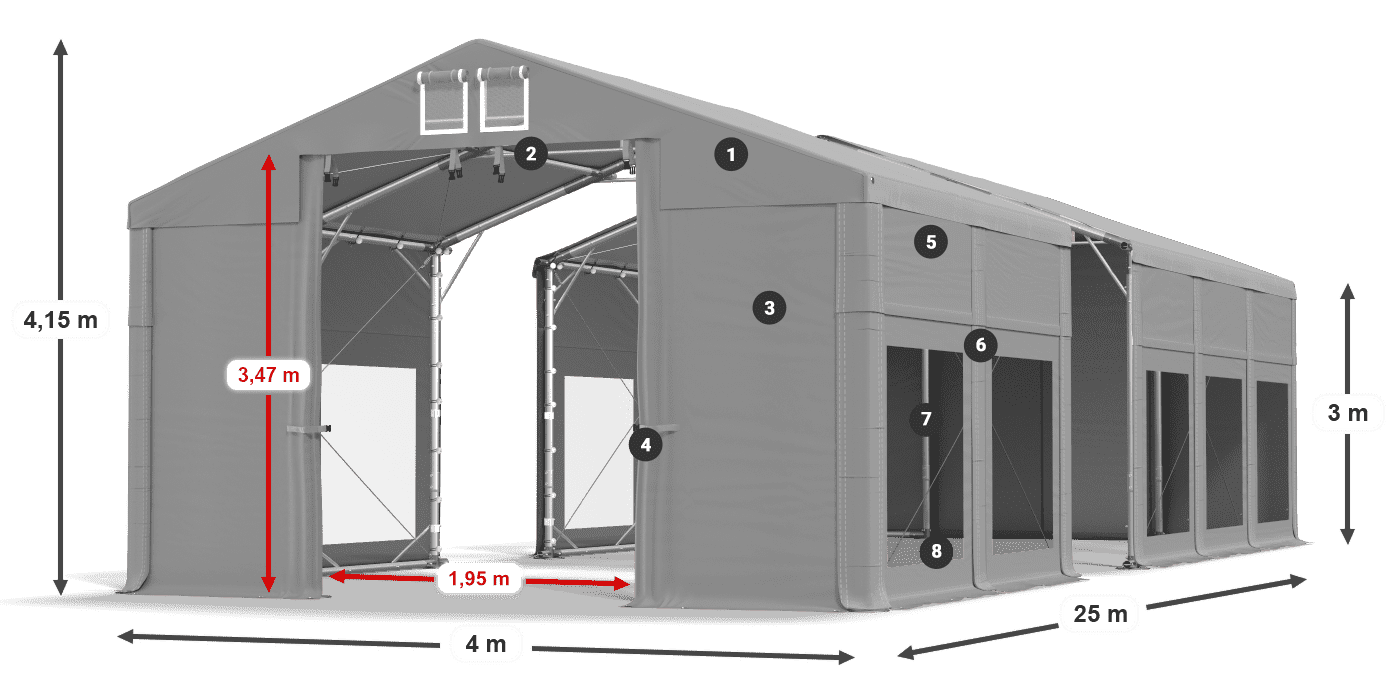 Tető: MS 580 PVC Falak: MS 580 PVC 3 m jelmagyarázat