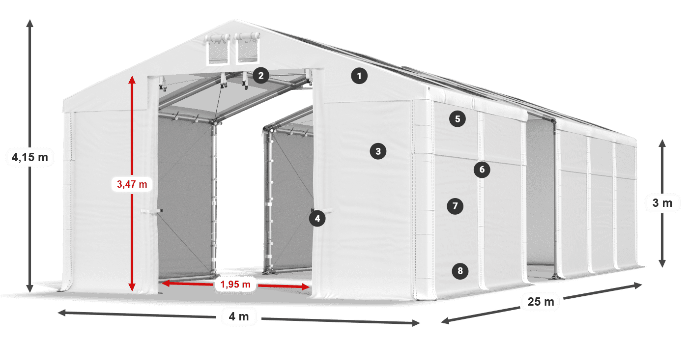 Tető: MS T 580 PVC Falak: SD 500 PVC 3 m jelmagyarázat