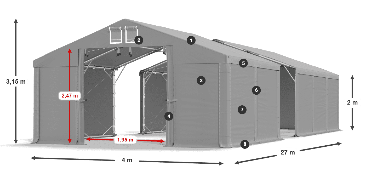 Tető: MS 580 PVC Falak: SD 500 PVC 2 m jelmagyarázat