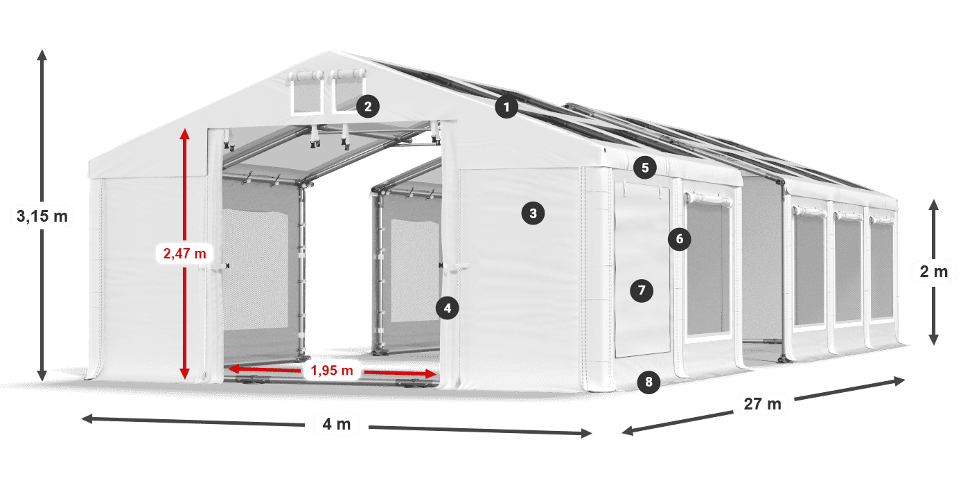 Tető: MS T 580 PVC Falak: SDM 500 PVC 2 m jelmagyarázat