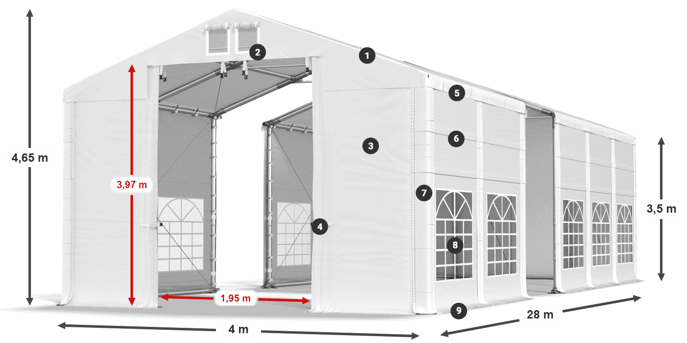Tető: FR 620 PVC Falak: SD 500 PVC 3,5 m jelmagyarázat