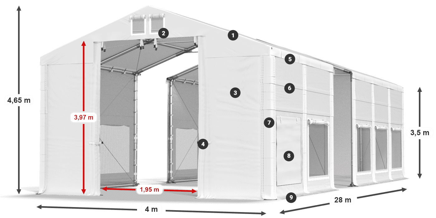 Tető: MS 580 PVC Falak: SD M 500 PVC 3,5 m jelmagyarázat