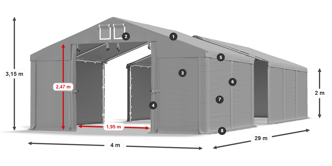 Tető: FR 620 PVC Falak: SD 580 PVC 2 m jelmagyarázat