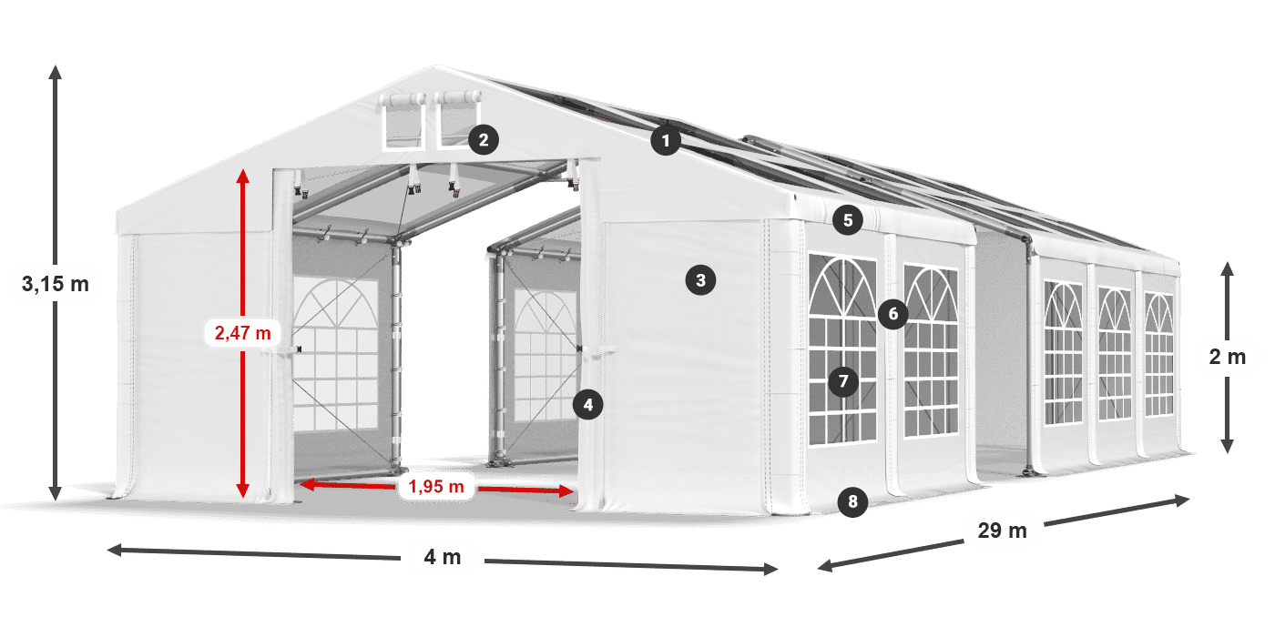 Tető: MS T 580 PVC Falak: FR 620 PVC 2 m jelmagyarázat