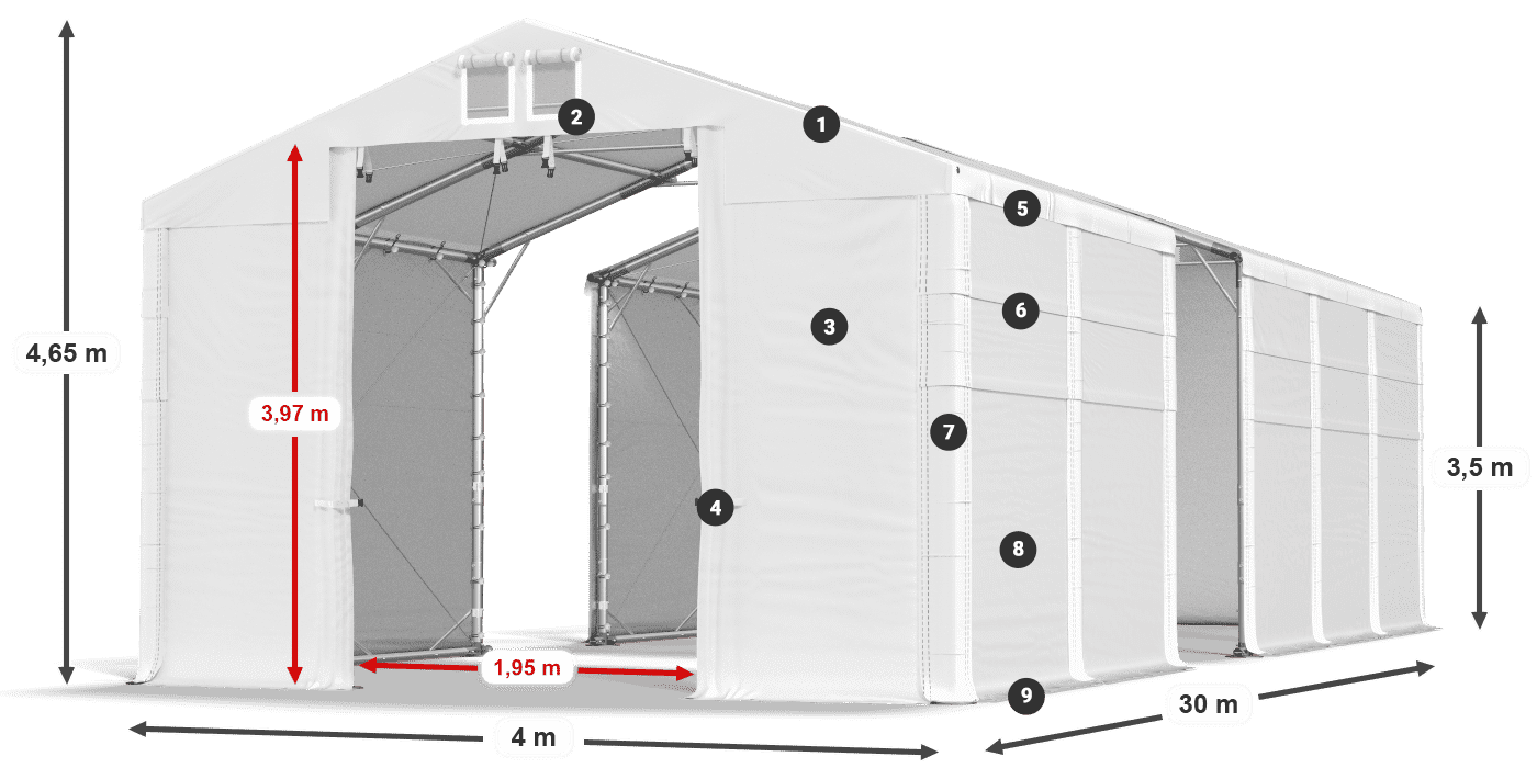 Tető: MS 580 PVC Falak: FR 620 PVC 2,5 m jelmagyarázat