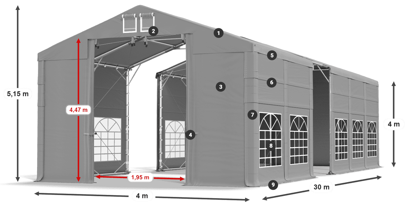 Tető: FR 620 PVC Falak: SD 500 PVC 4 m jelmagyarázat