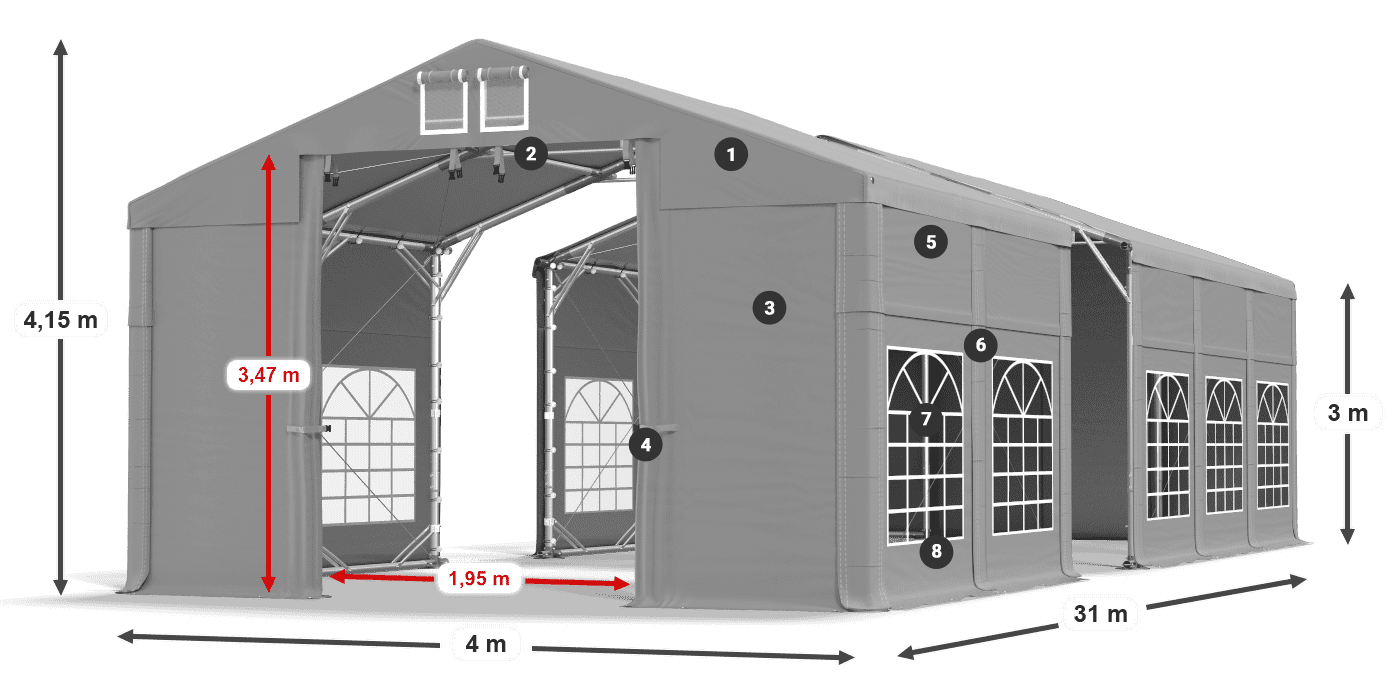 Tető: FR 620 PVC Falak: SD 500 PVC 3 m jelmagyarázat