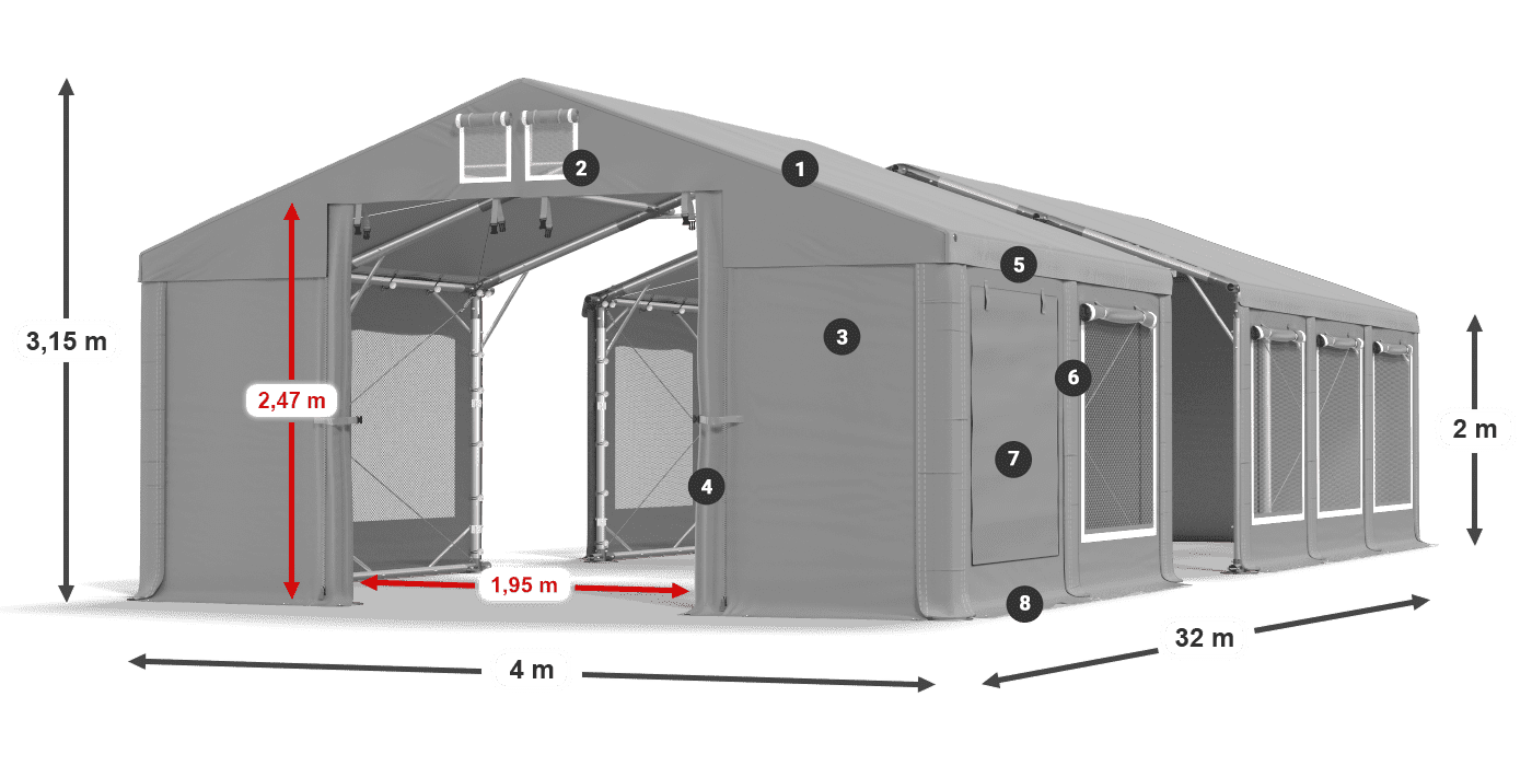 Tető: MS 580 PVC Falak: SD M 500 PVC 2 m jelmagyarázat