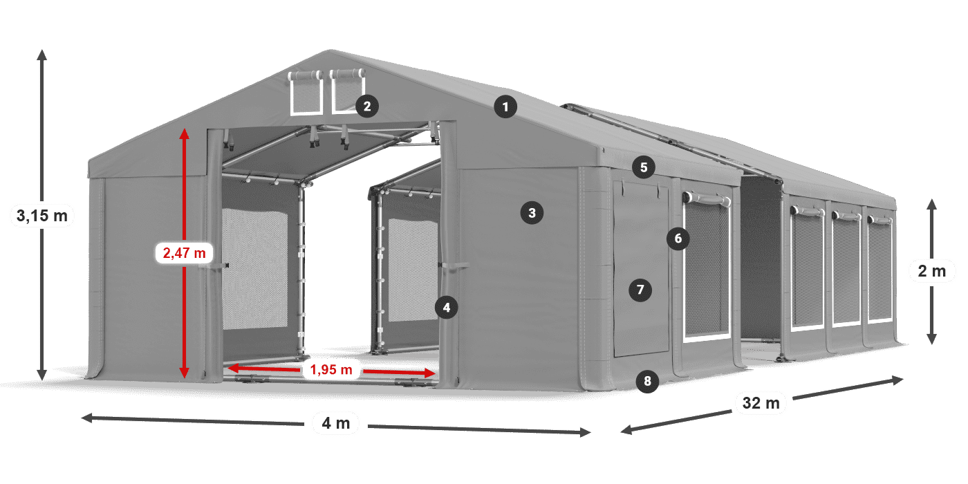 Tető: MS 580 PVC Falak: SD M 500 PVC 2 m jelmagyarázat