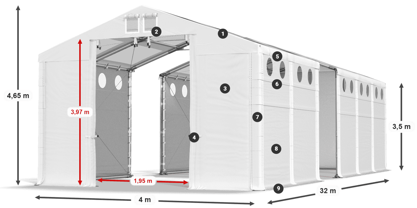 Tető: MS T 580 PVC Falak: SD O 500 PVC 3,5 m jelmagyarázat
