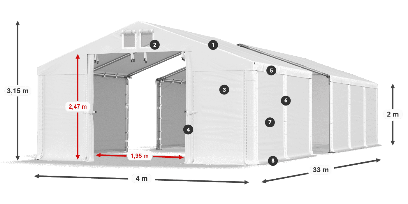 Tető: MS 580 PVC Falak: SD 500 PVC 2 m jelmagyarázat