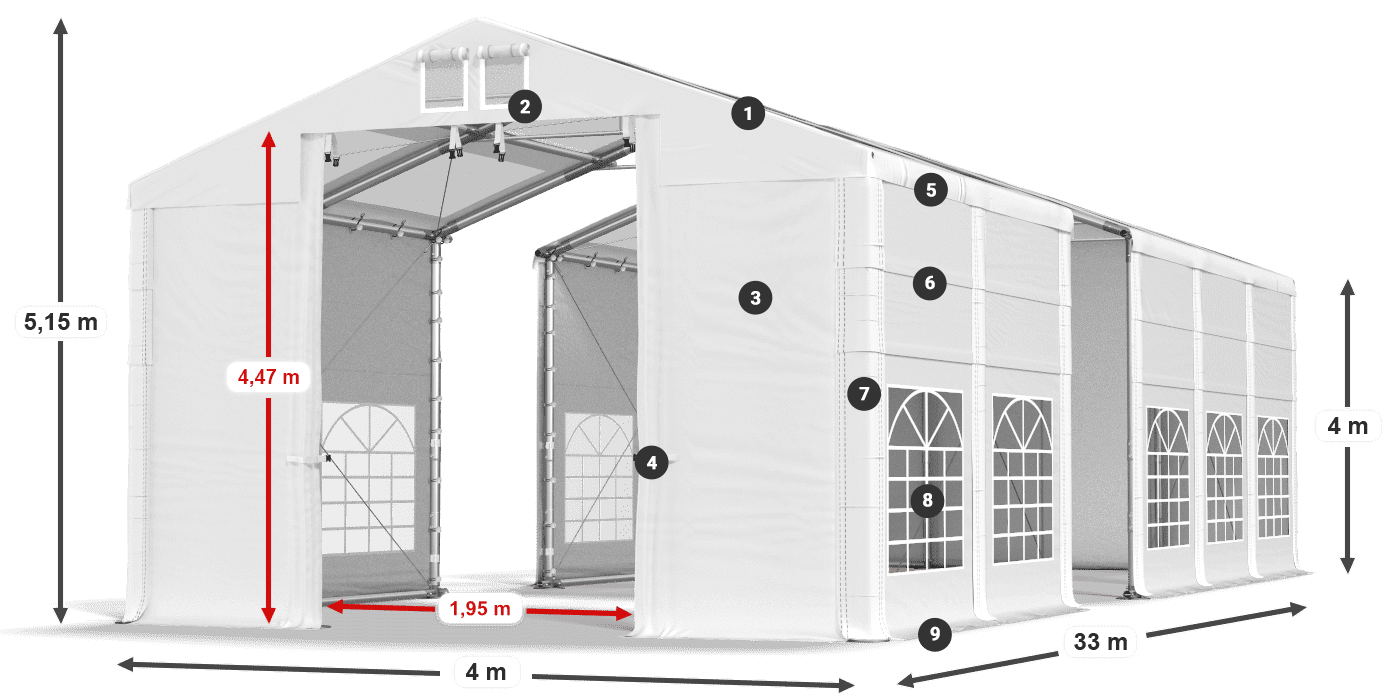 Tető: MS T 580 PVC Falak: SD 500 I PVC 4 m jelmagyarázat