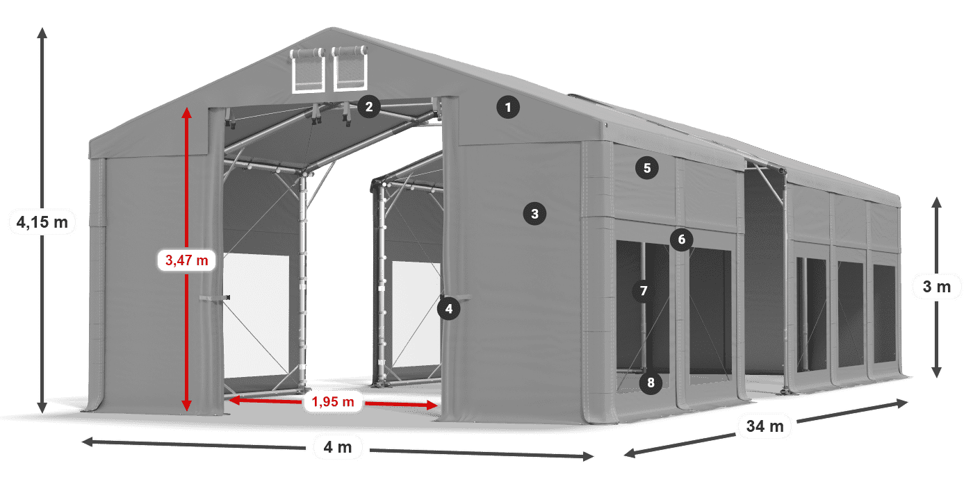 Tető: MS 580 PVC Falak: MS 580 PVC 3 m jelmagyarázat