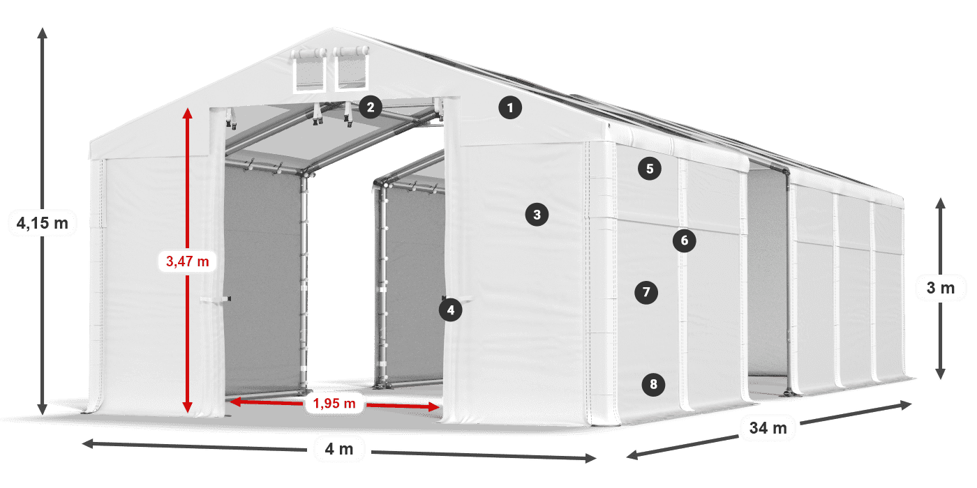 Tető: MS T 580 PVC Falak: SD 500 PVC 3 m jelmagyarázat