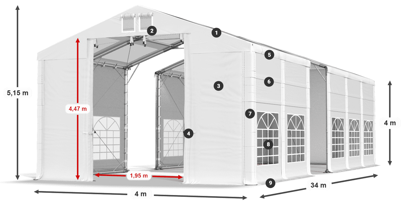 Tető: MS T 580 PVC Falak: FR 620 PVC 4 m jelmagyarázat