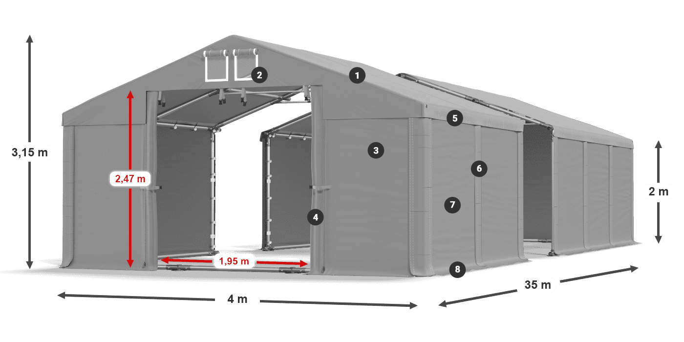 Tető: FR 620 PVC Falak: SD 580 PVC 2 m jelmagyarázat