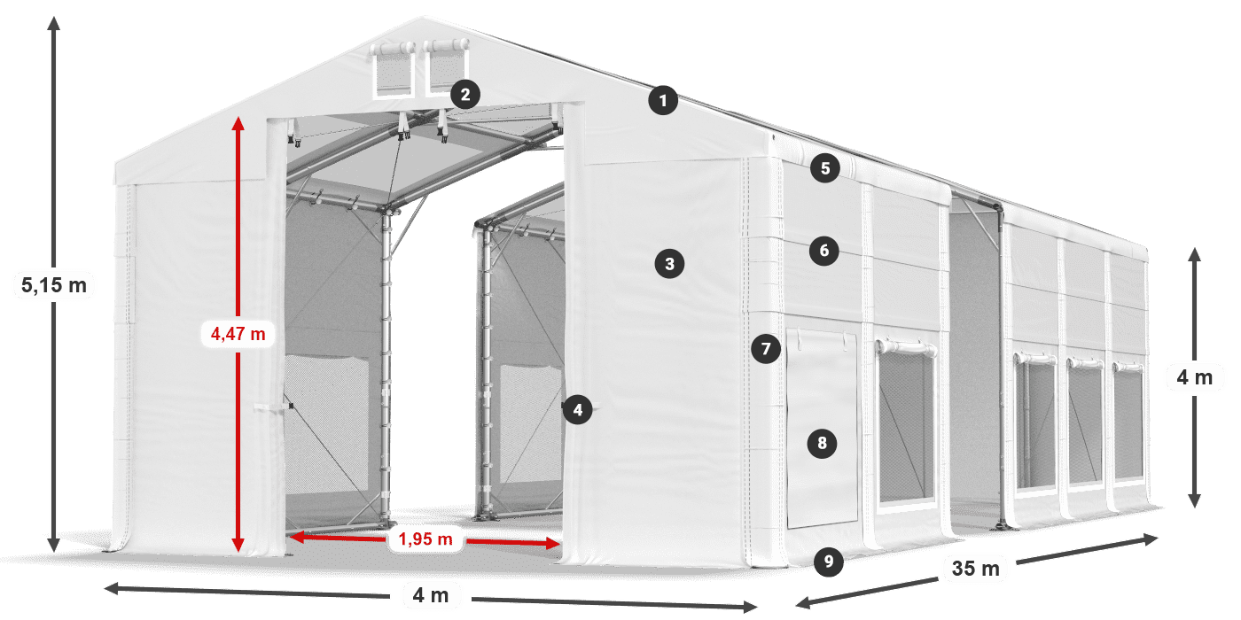 Tető: MS T 580 PVC Falak: SD M 500 PVC 4 m jelmagyarázat