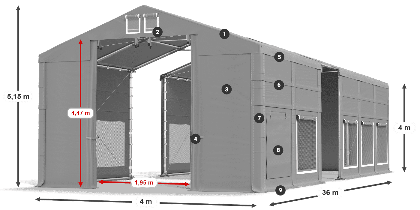 Tető: FR 620 PVC Falak: SD 500 PVC 4 m jelmagyarázat