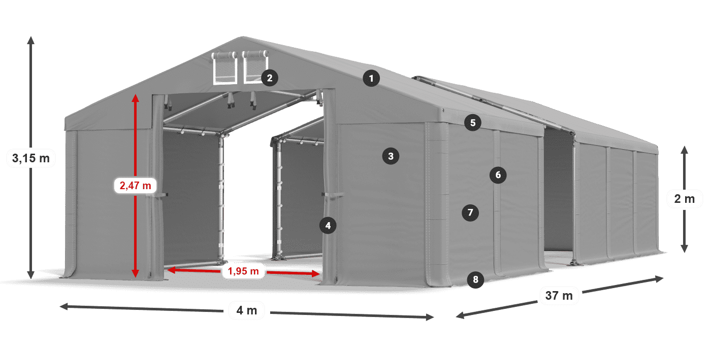 Tető: FR 620 PVC Falak: SD 580 PVC 2 m jelmagyarázat
