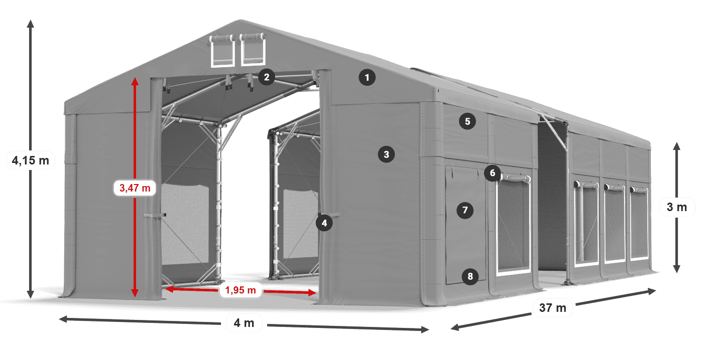 Tető: MS 580 PVC Falak: SD M 500 PVC 3 m jelmagyarázat