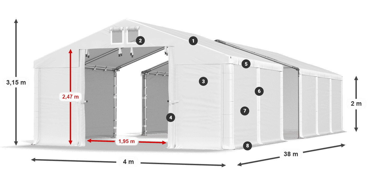 Tető: FR 620 PVC Falak: SD 580 PVC 2 m jelmagyarázat