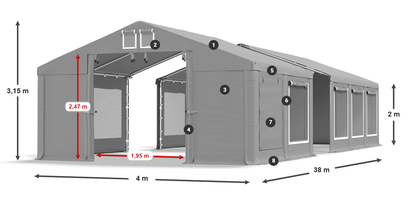 Tető: MS 580 PVC Falak: SD M 500 PVC 2 m jelmagyarázat