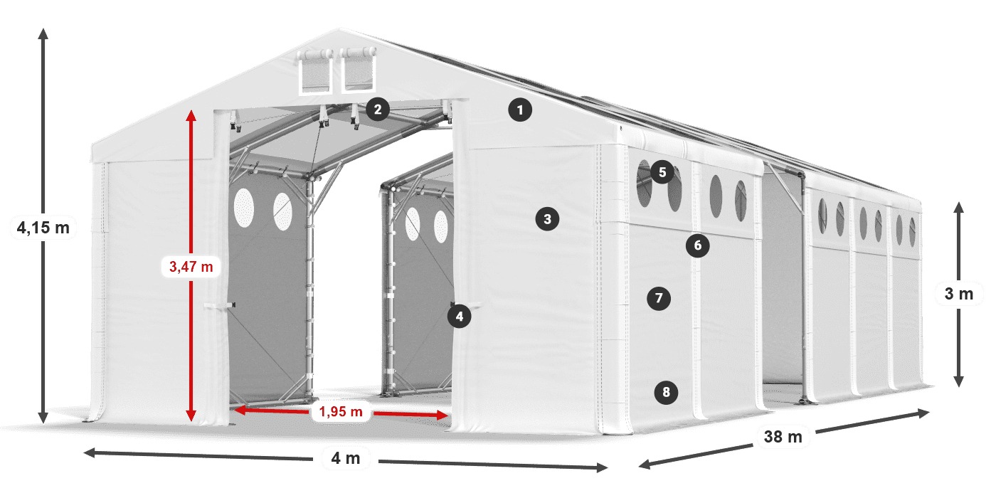 Tető: MS T 580 PVC Falak: FR O 620 PVC 3 m jelmagyarázat