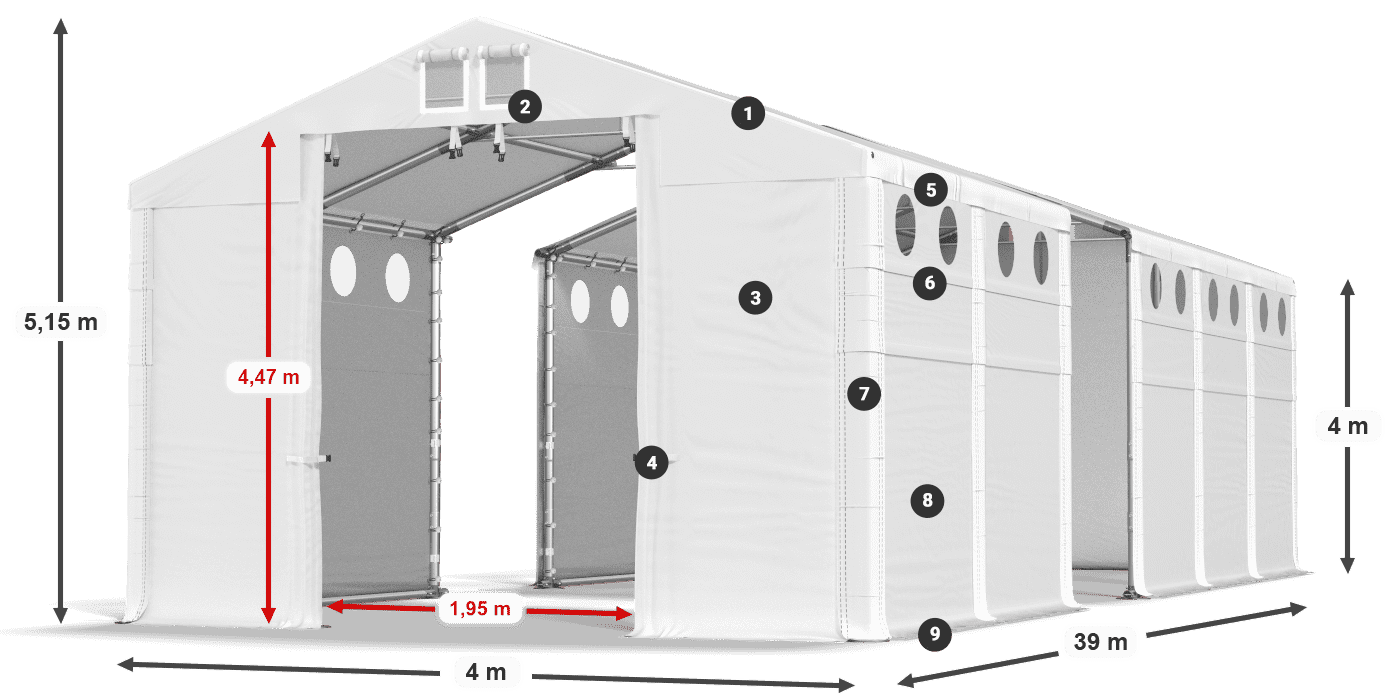 Tető: MS 580 PVC Falak: FR O 620 PVC 4 m jelmagyarázat