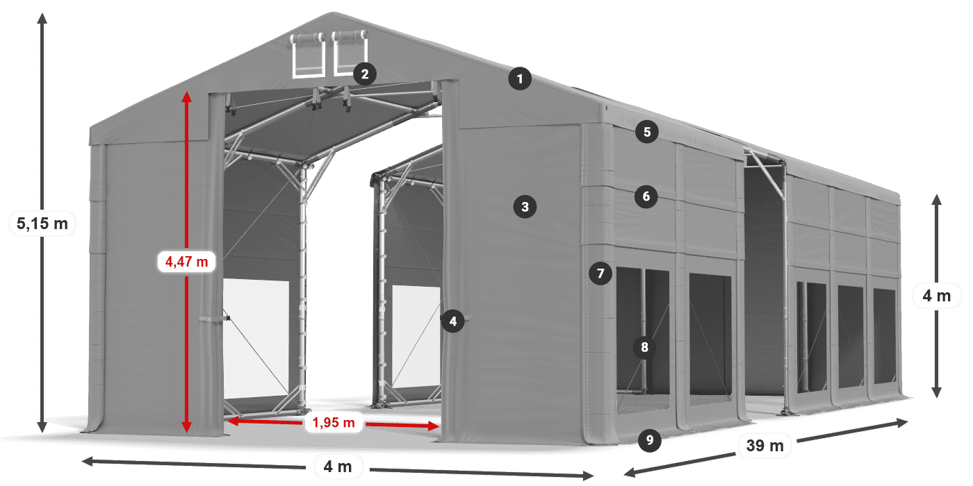 Tető: MS 580 PVC Falak: MS 580 PVC 4 m jelmagyarázat