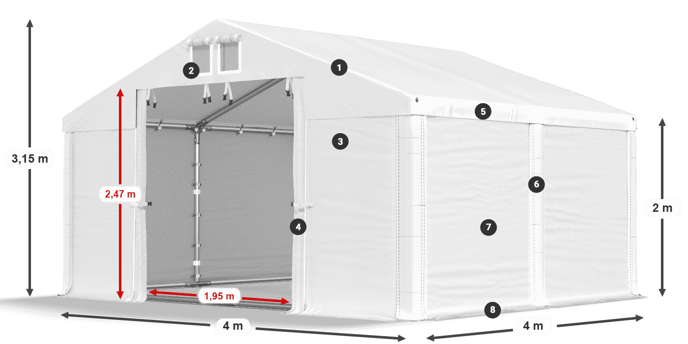 Tető: FR 620 PVC Falak: SD 580 PVC 2 m jelmagyarázat