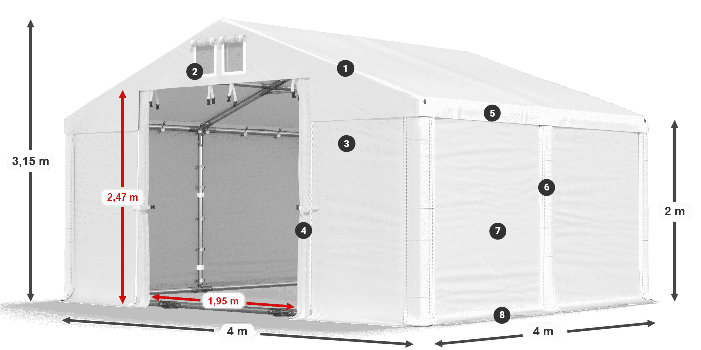 Tető: FR 620 PVC Falak: SD 580 PVC 2 m jelmagyarázat