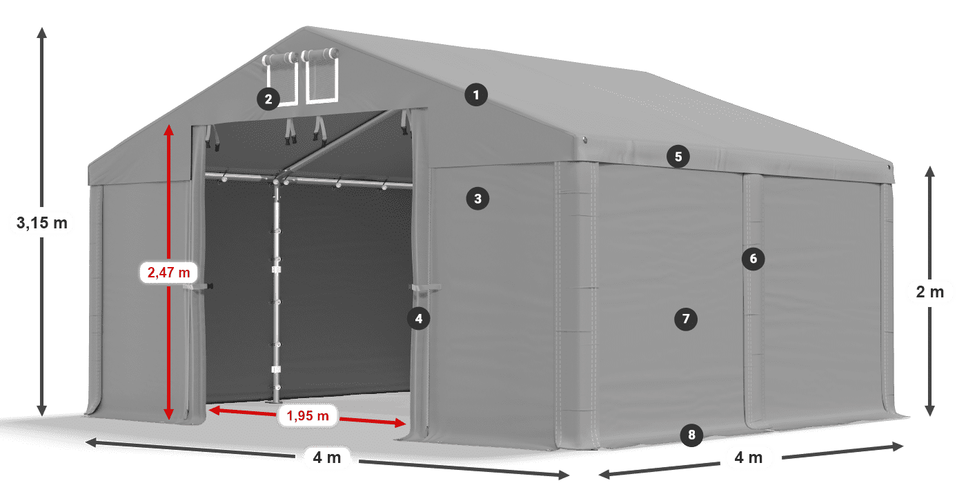 Tető: FR 620 PVC Falak: SD 500 PVC 2 m jelmagyarázat